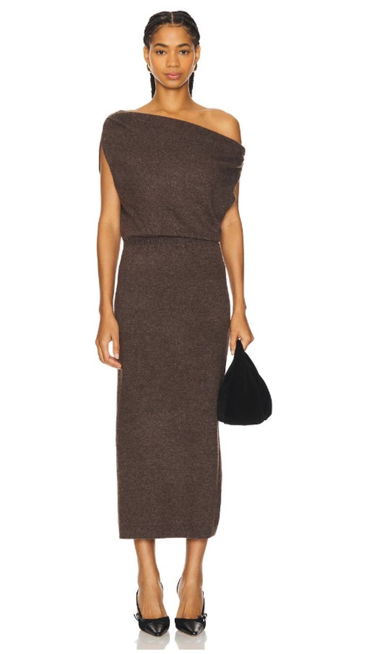 ASTR the Label Val Asymmetric Sweater Dress Size Medium in Espresso